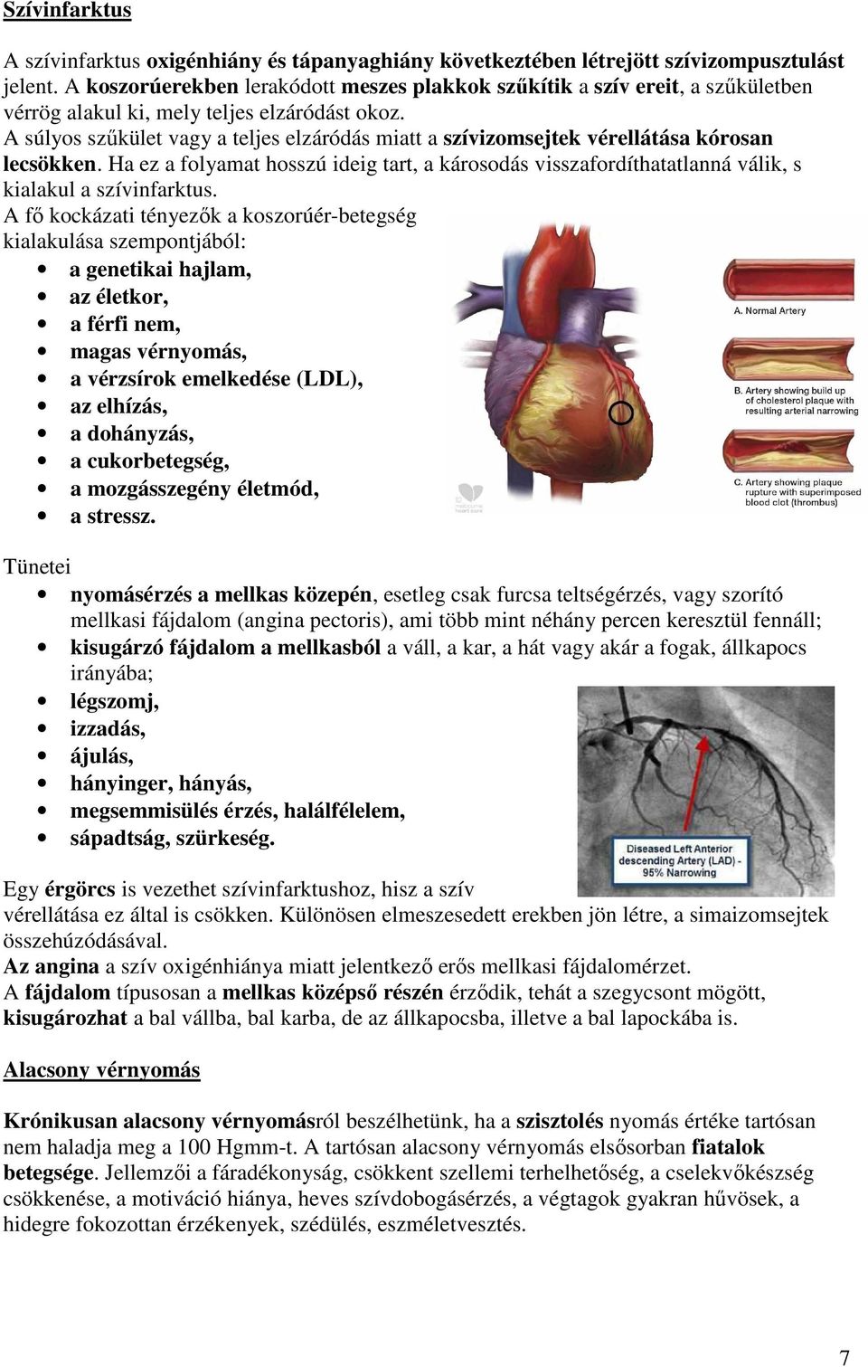 A súlyos szűkület vagy a teljes elzáródás miatt a szívizomsejtek vérellátása kórosan lecsökken.