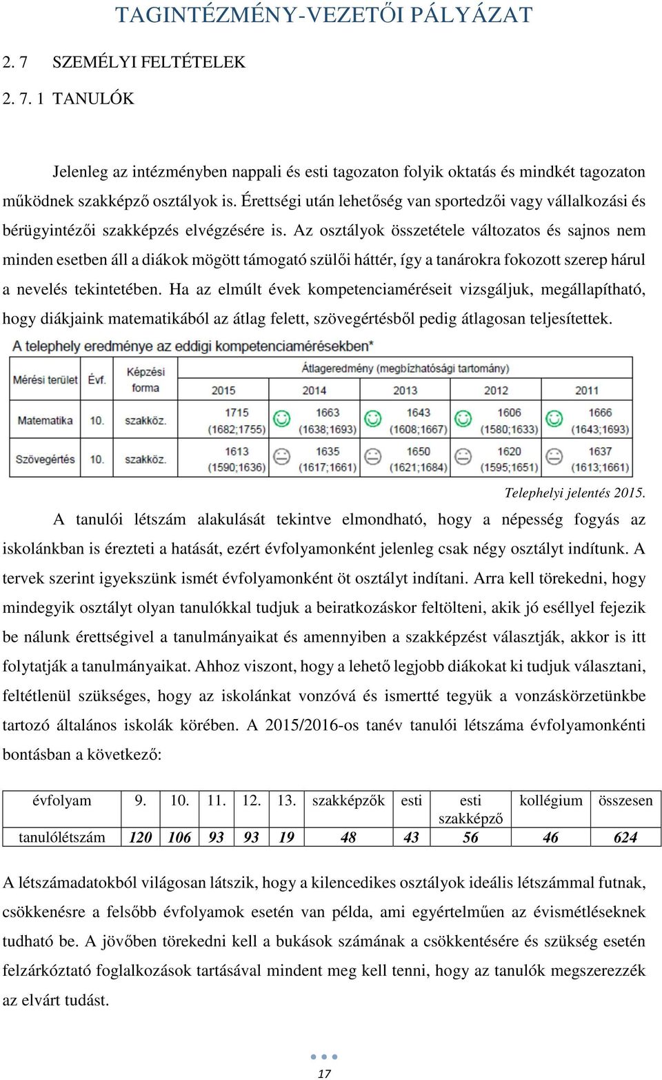 Az osztályok összetétele változatos és sajnos nem minden esetben áll a diákok mögött támogató szülői háttér, így a tanárokra fokozott szerep hárul a nevelés tekintetében.