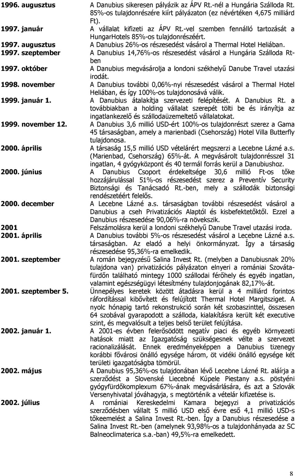 október A Danubius megvásárolja a londoni székhelyű Danube Travel utazási irodát. 1998.