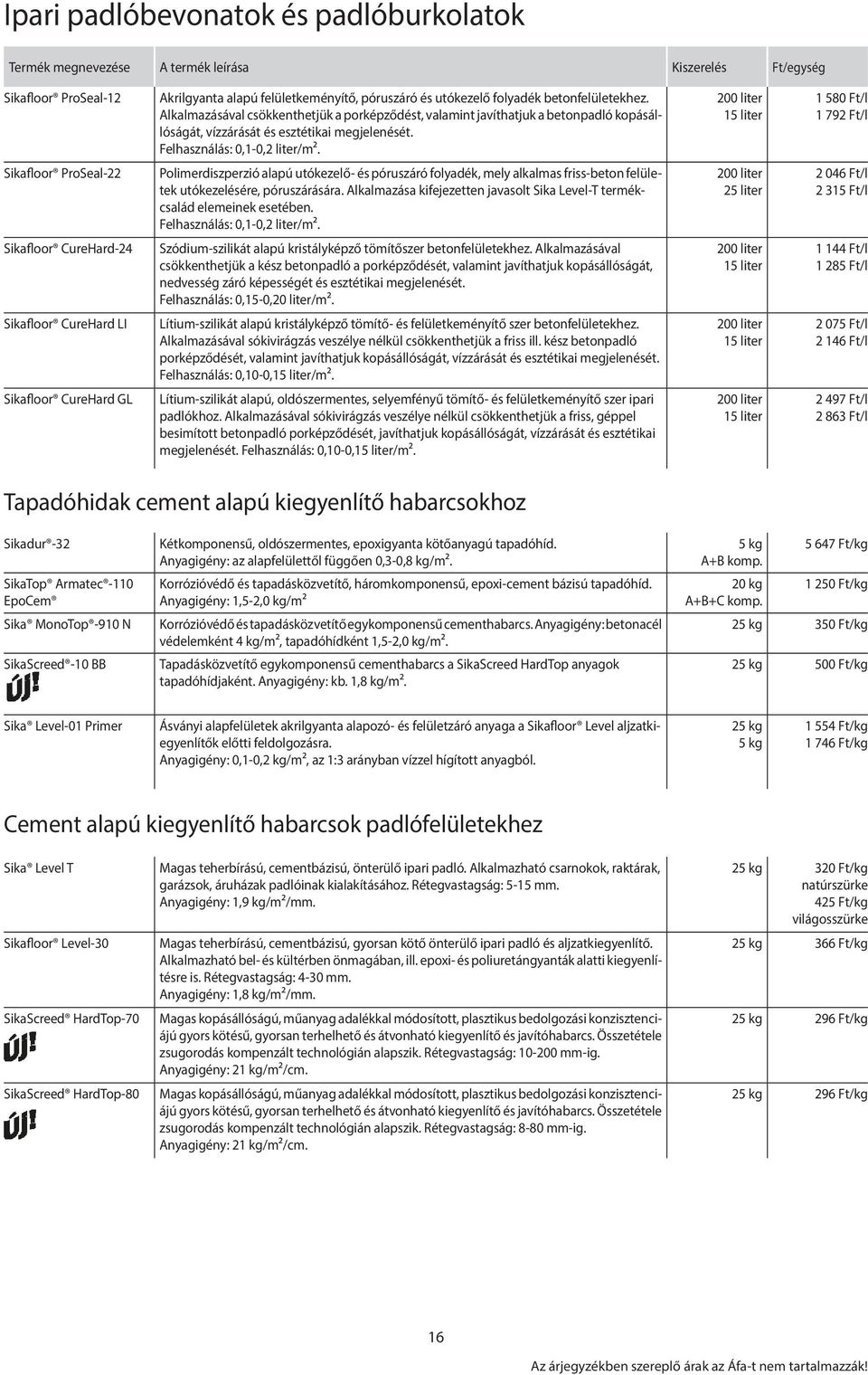 200 liter 15 liter 1 580 Ft/l 1 792 Ft/l Sikafloor ProSeal-22 Polimerdiszperzió alapú utókezelő- és póruszáró folyadék, mely alkalmas friss-beton felületek utókezelésére, póruszárására.