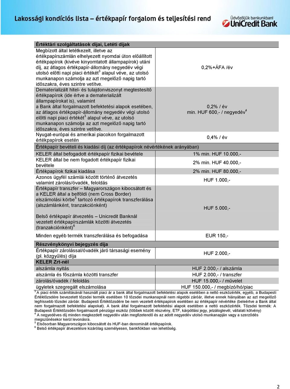 Dematerializált hitel- és tulajdonviszonyt megtestesítő értékpapírok (ide értve a dematerializált állampapírokat is), valamint a Bank által forgalmazott befektetési alapok esetében,  Nyugat-európai