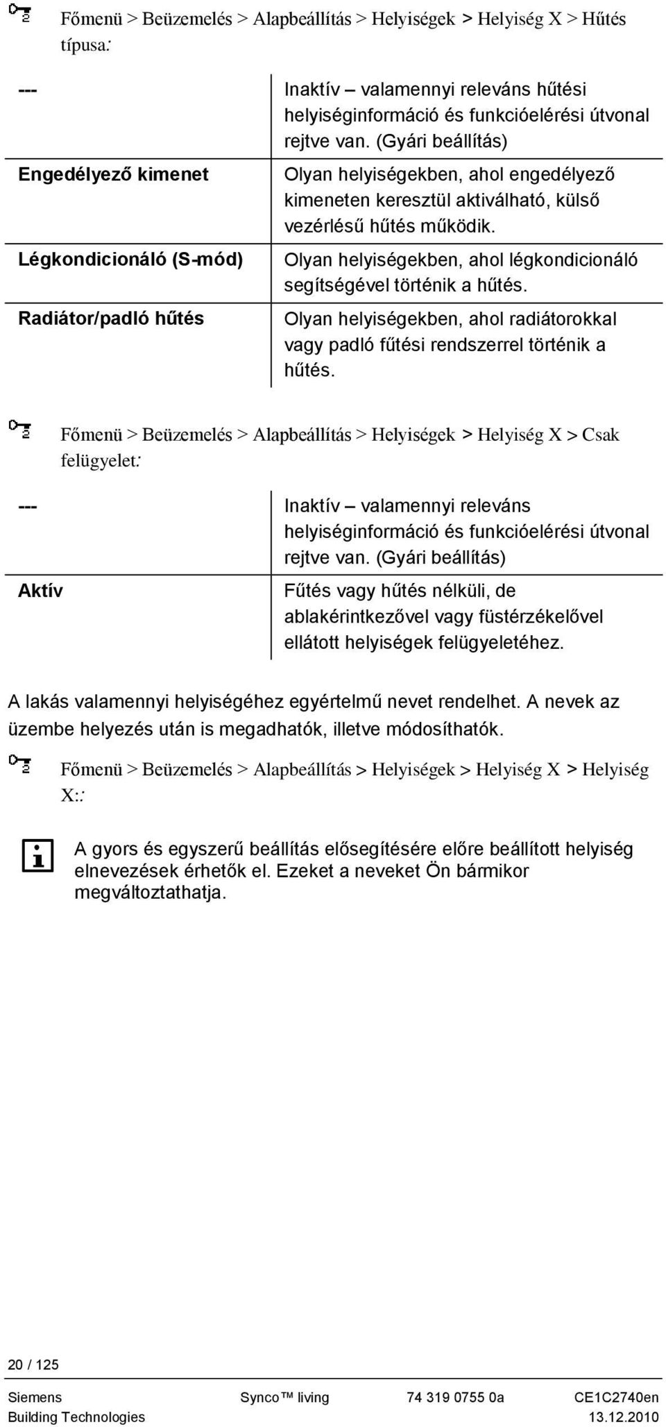 Olyan helyiségekben, ahol légkondicionáló segítségével történik a hűtés. Olyan helyiségekben, ahol radiátorokkal vagy padló fűtési rendszerrel történik a hűtés.