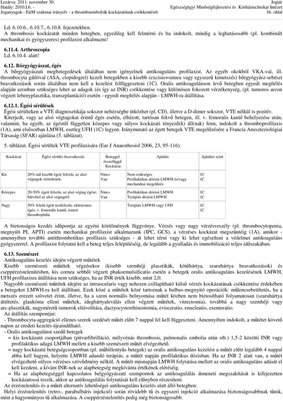 Bőrgyógyászat, égés A bőrgyógyászati megbetegedések általában nem igényelnek antikoaguláns profilaxist. Az egyéb okokból VKA-val, ill.