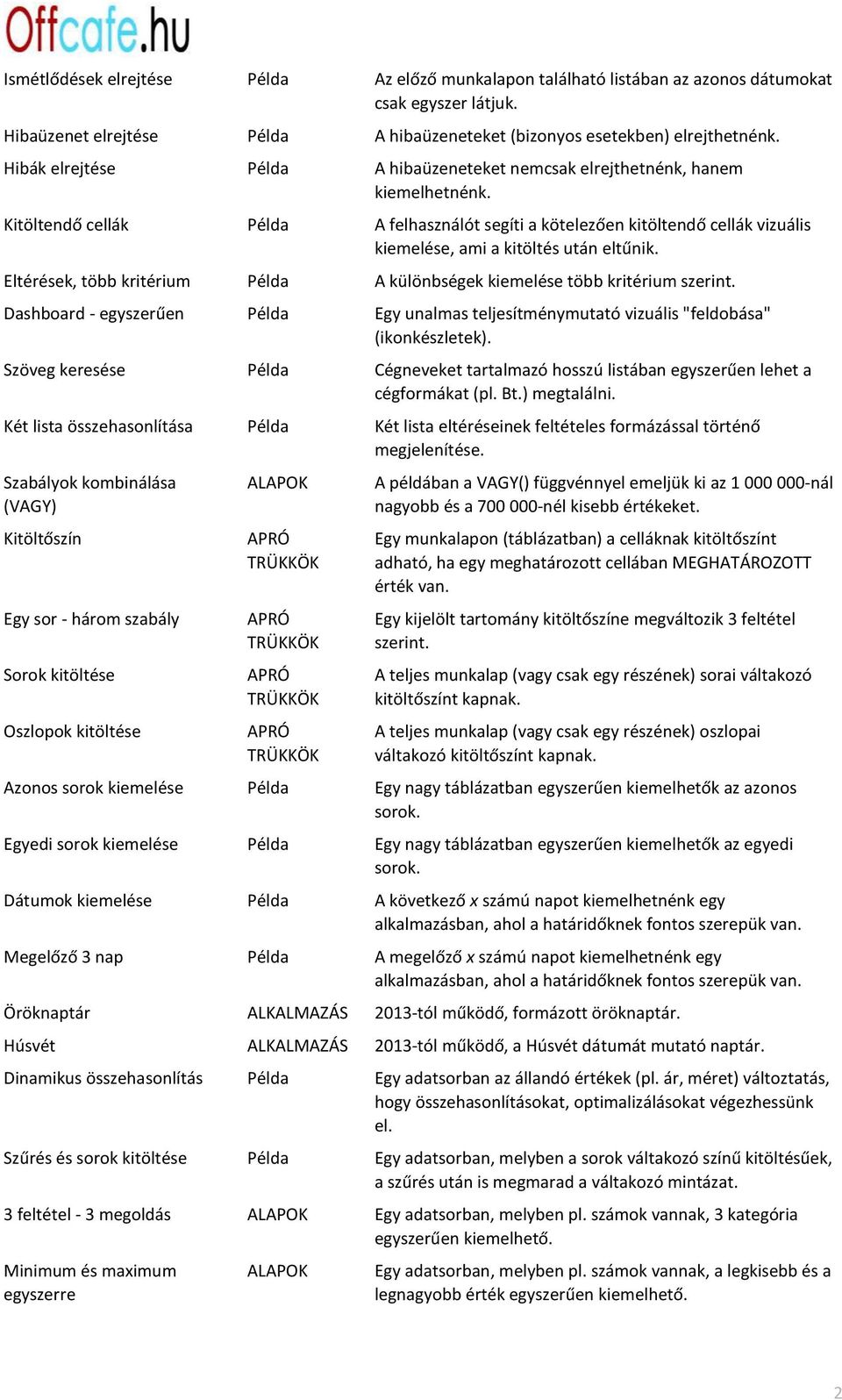 Eltérések, több kritérium A különbségek kiemelése több kritérium szerint. Dashboard - eg szerűe Egy unalmas teljesítménymutató vizuális "feldobása" (ikonkészletek).