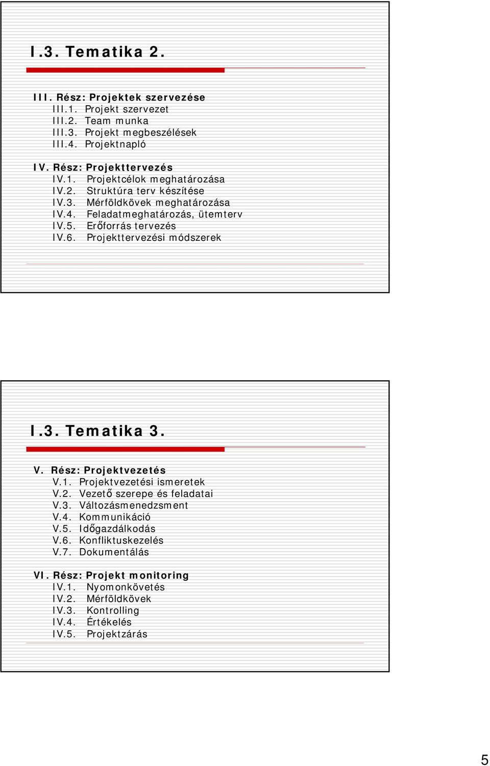 V. Rész: Projektvezetés V.1. Projektvezetési ismeretek V.2. Vezető szerepe és feladatai V.3. Változásmenedzsment V.4. Kommunikáció V.5. Időgazdálkodás V.6.