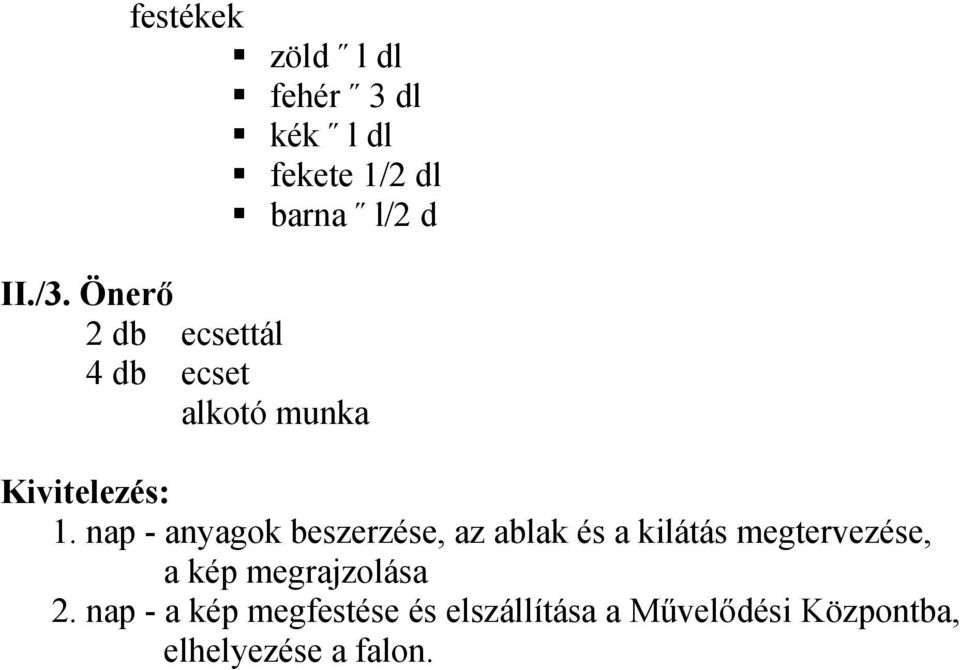 nap - anyagok beszerzése, az ablak és a kilátás megtervezése, a kép