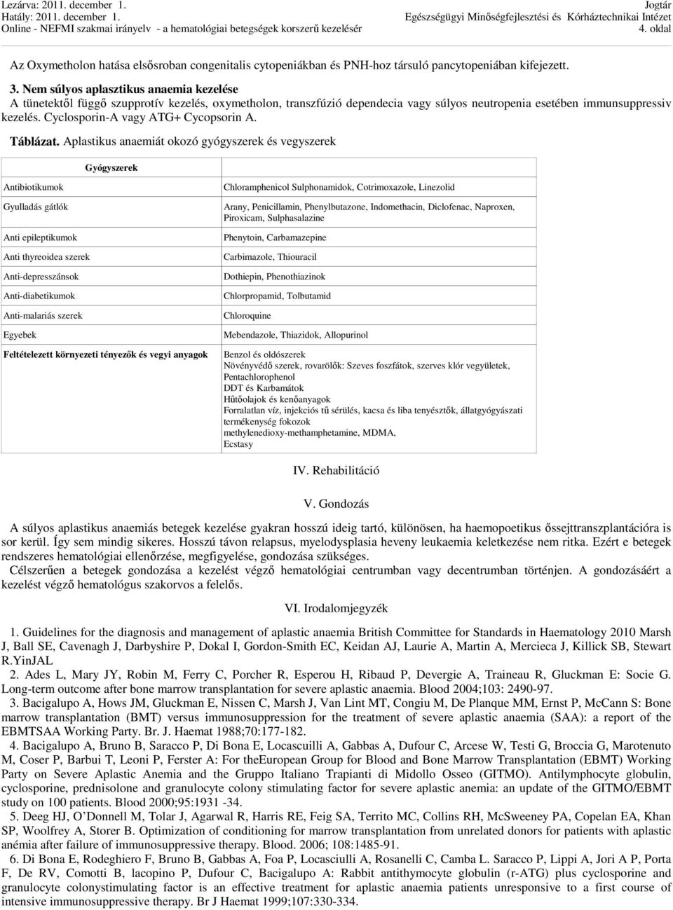 Cyclosporin-A vagy ATG+ Cycopsorin A. Táblázat.