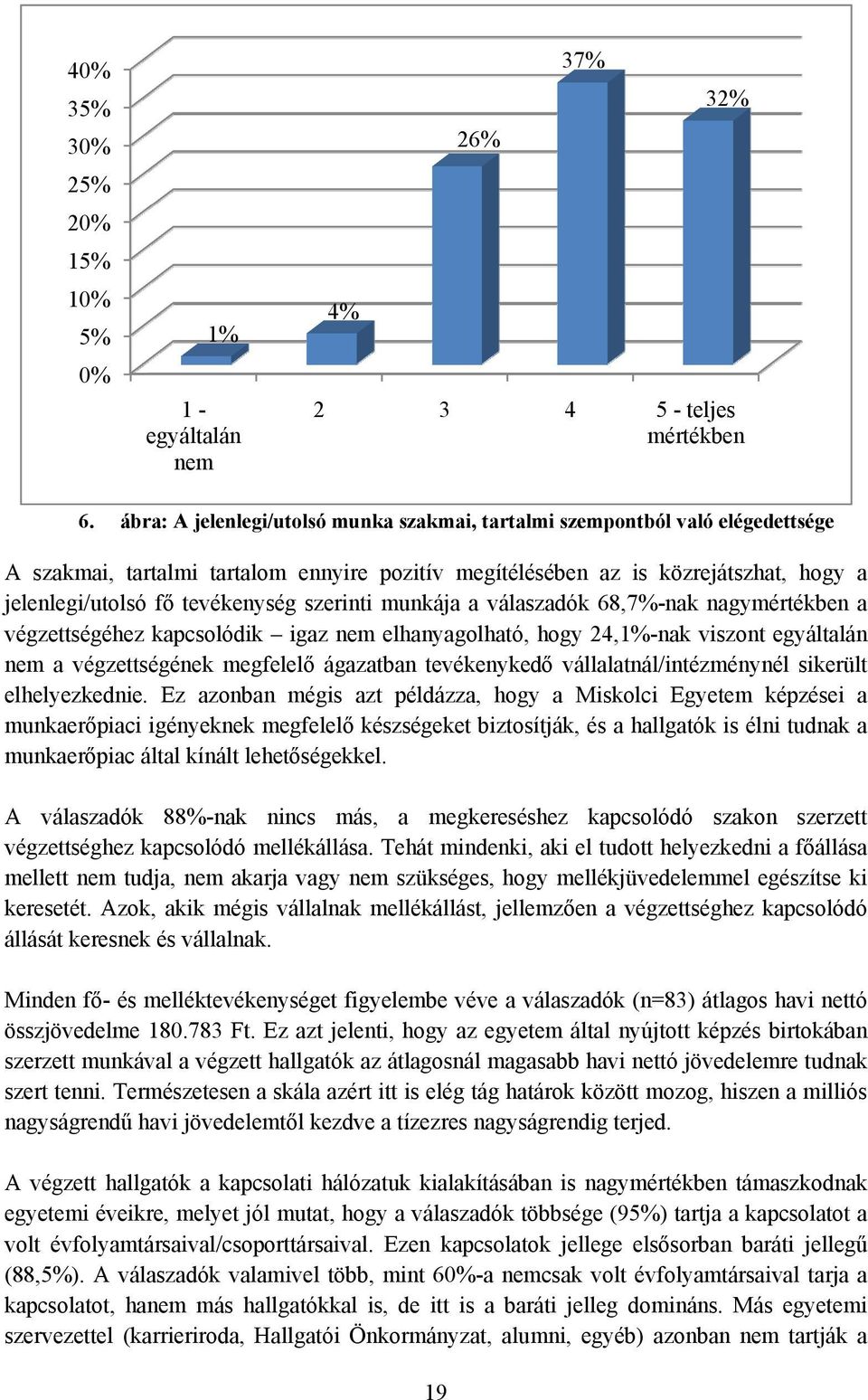 szerinti munkája a válaszadók 68,7%-nak nagymértékben a végzettségéhez kapcsolódik igaz nem elhanyagolható, hogy 24,1%-nak viszont egyáltalán nem a végzettségének megfelelő ágazatban tevékenykedő