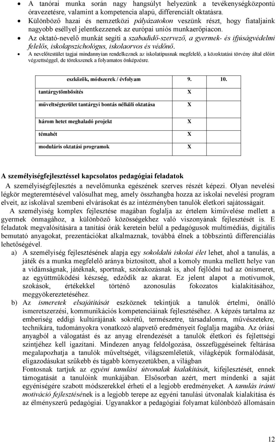 Az oktató-nevelő munkát segíti a szabadidő-szervező, a gyermek- és ifjúságvédelmi felelős, iskolapszichológus, iskolaorvos és védőnő.