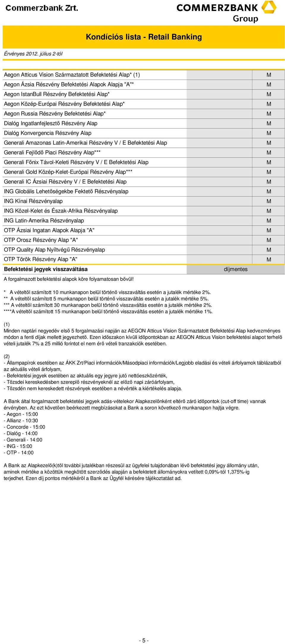 Generali Fejlődő Piaci Részvény lap*** Generali Főnix Távol-eleti Részvény V / E Befektetési lap Generali Gold özép-elet-európai Részvény lap*** Generali IC Ázsiai Részvény V / E Befektetési lap ING