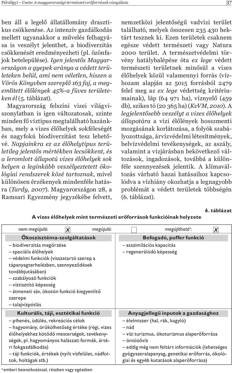 Igen jelent s Magyarországon a gyepek aránya a védett területeken belül, ami nem véletlen, hiszen a Vörös Könyvben szerepl 163 faj, a megemlített él lények 45%-a füves területeken él (5. táblázat).