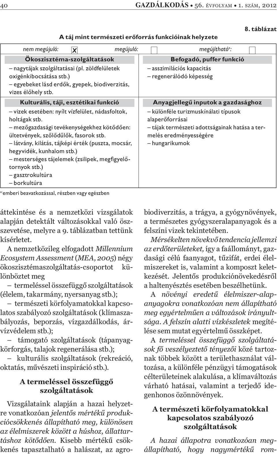 zöldfelületek oxigénkibocsátása stb.) asszimilációs kapacitás regenerálódó képesség egyebeket lásd erd k, gyepek, biodiverzitás, vizes él hely stb.