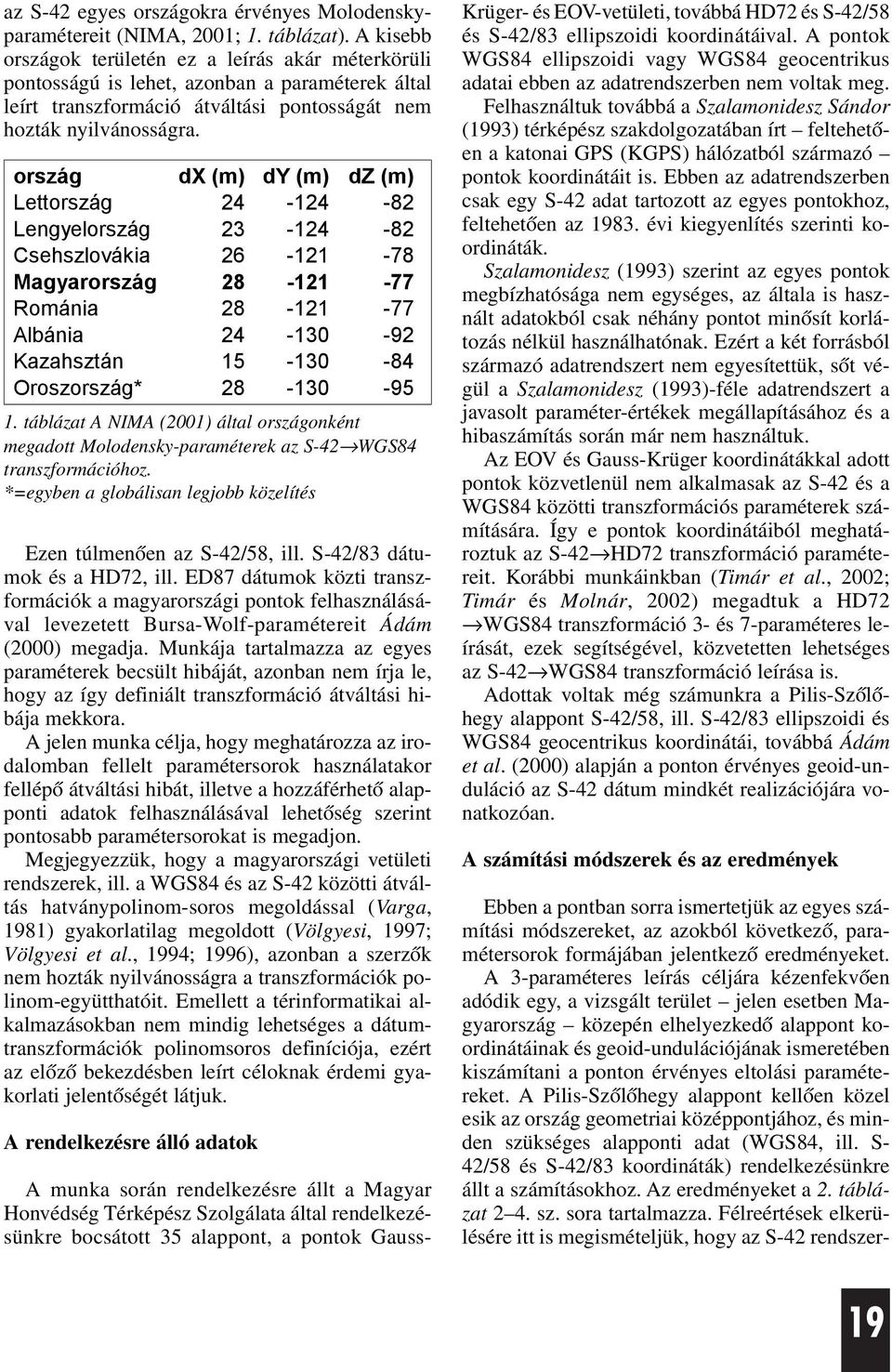 Ebben a pontban sorra ismertetjük az egyes számítási módszereket, az azokból következõ, paramétersorok formájában jelentkezõ eredményeket.