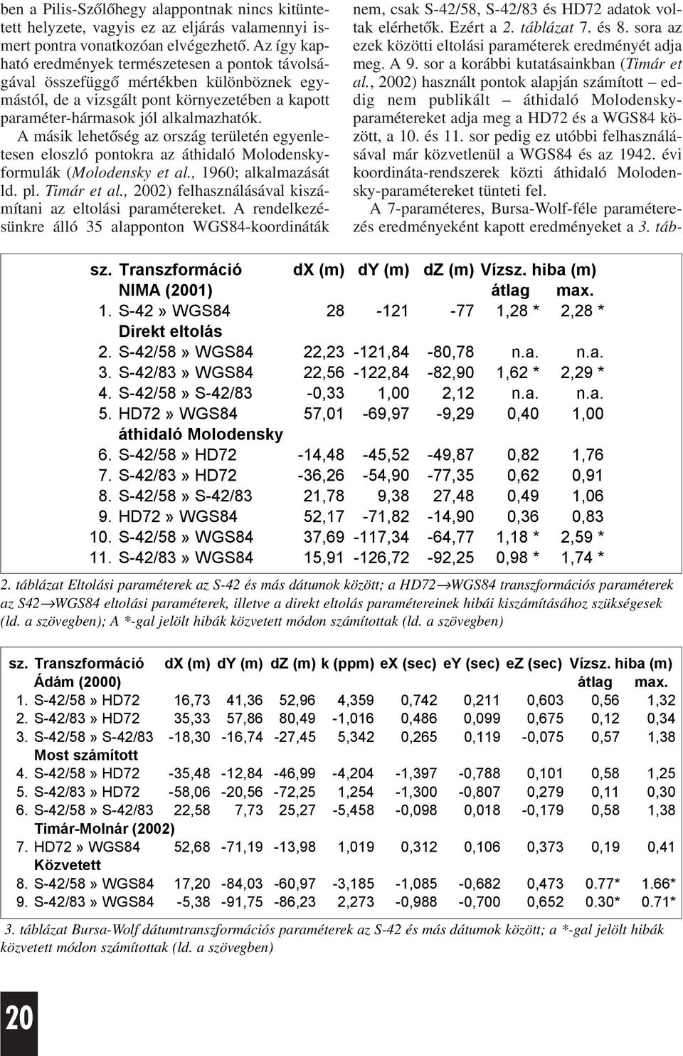 A másik lehetõség az ország területén egyenletesen eloszló pontokra az áthidaló Molodenskyformulák (Molodensky et al., 1960; alkalmazását ld. pl. Timár et al.