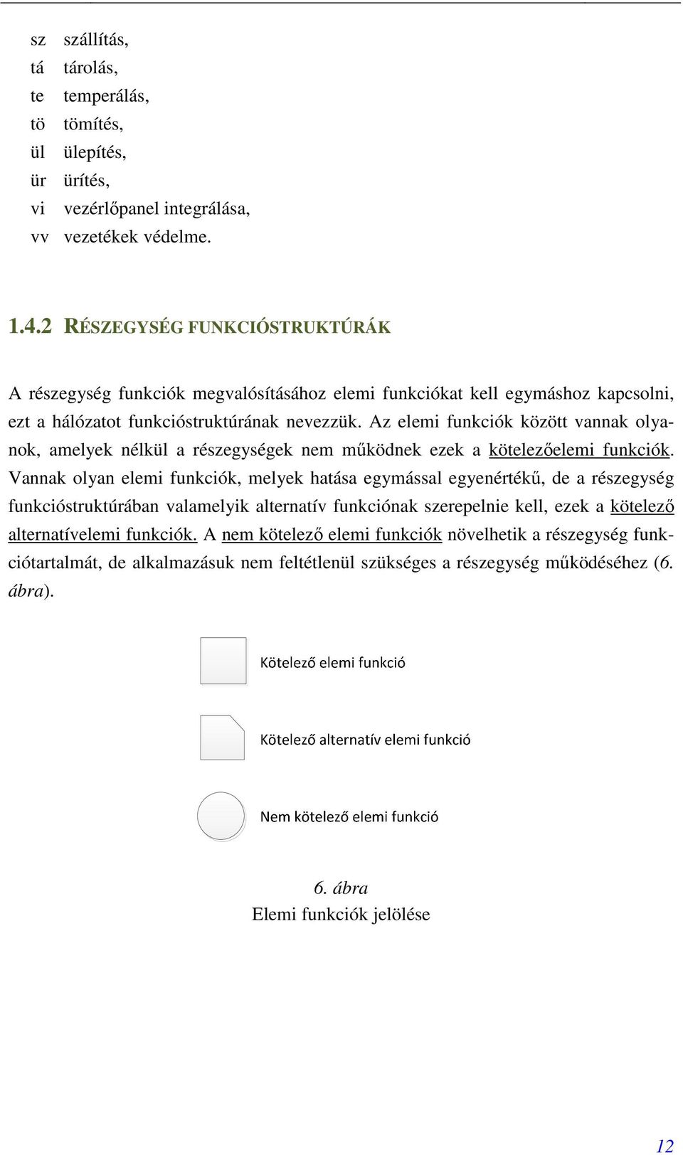 Az elemi funkciók között vannak olyanok, amelyek nélkül a részegységek nem mőködnek ezek a kötelezıelemi funkciók.