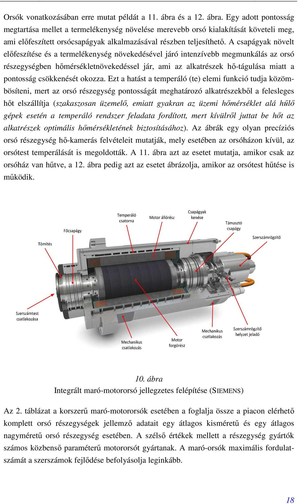 A csapágyak növelt elıfeszítése és a termelékenység növekedésével járó intenzívebb megmunkálás az orsó részegységben hımérsékletnövekedéssel jár, ami az alkatrészek hı-tágulása miatt a pontosság