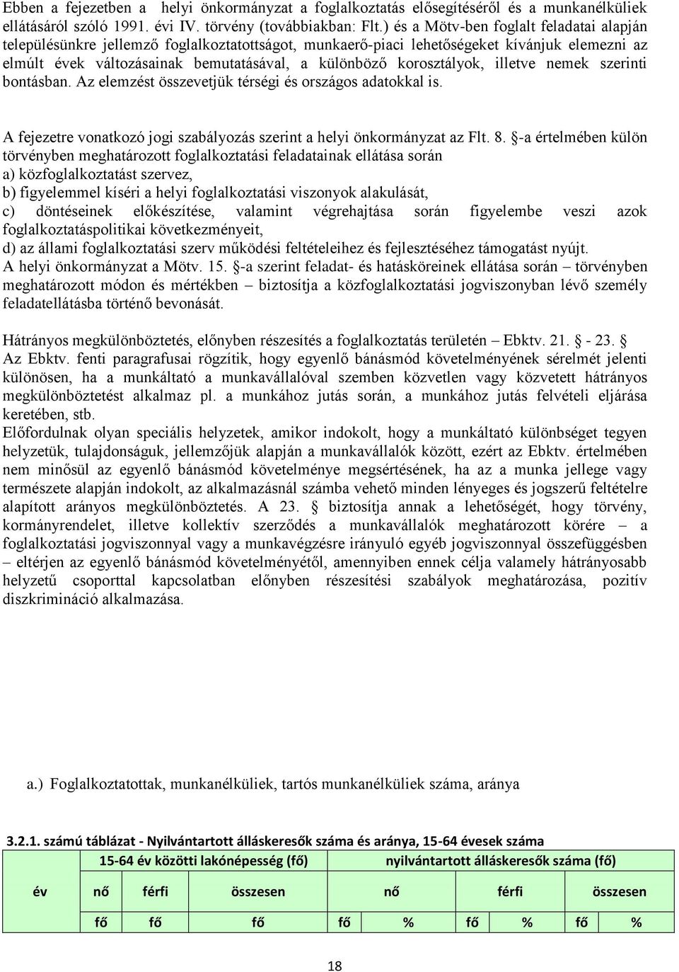 korosztályok, illetve nemek szerinti bontásban. Az elemzést összevetjük térségi és országos adatokkal is. A fejezetre vonatkozó jogi szabályozás szerint a helyi önkormányzat az Flt. 8.