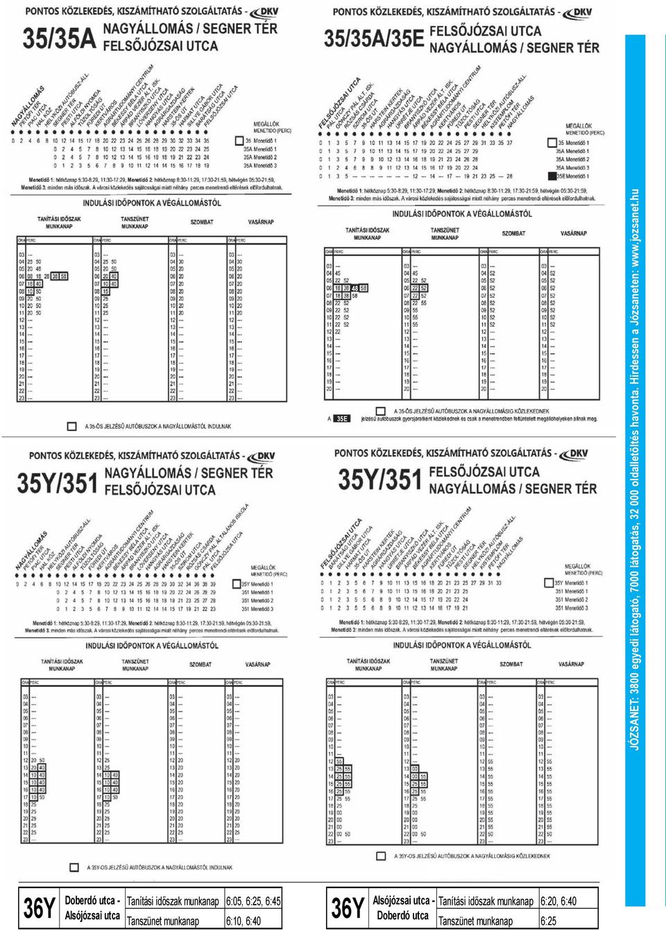 hu 36Y Doberdó utca - 6:05, 6:25, 6:45 Alsójózsai utca Tanszünet