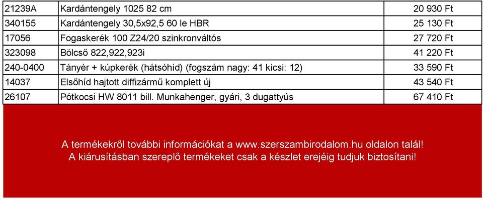 Elsőhíd hajtott diffizármű komplett új 43 540 Ft 26107 Pótkocsi HW 8011 bill.