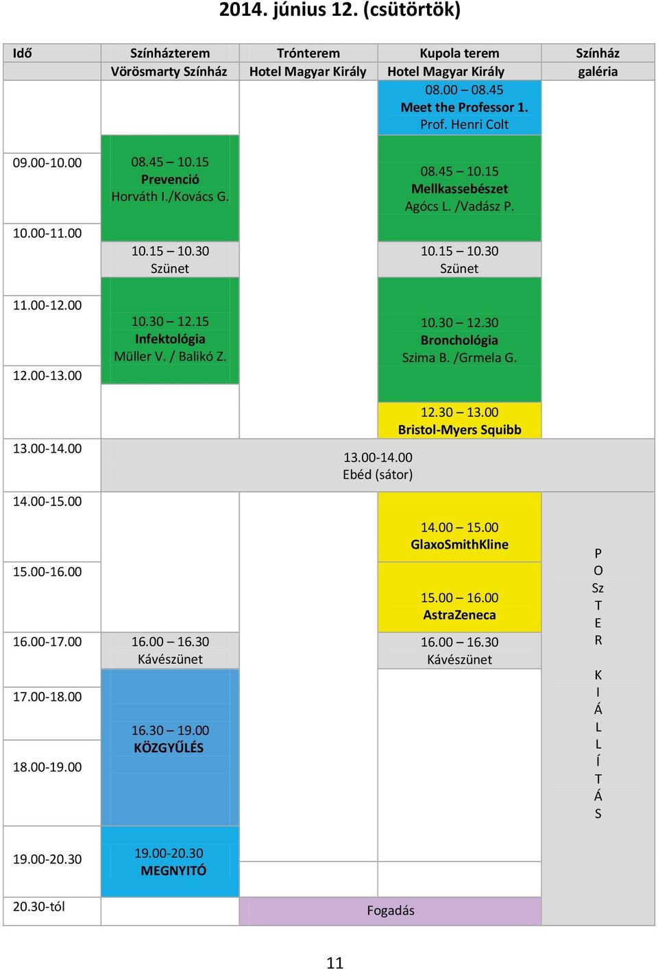 /Grmela G. 3.00-4.00 4.00-5.00 5.00-6.00 6.00-7.00 6.00 6.30 Kávészünet 7.00-8.00 8.00-9.00 6.30 9.00 KÖZGYŰLÉS 3.00-4.00 Ebéd (sátor) 2.30 3.00 Bristol-Myers Squibb 4.00 5.00 GlaxoSmithKline 5.