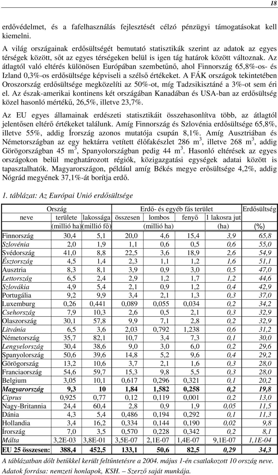 Az átlagtól való eltérés különösen Európában szembetőnı, ahol Finnország 65,8%-os- és Izland 0,3%-os erdısültsége képviseli a szélsı értékeket.