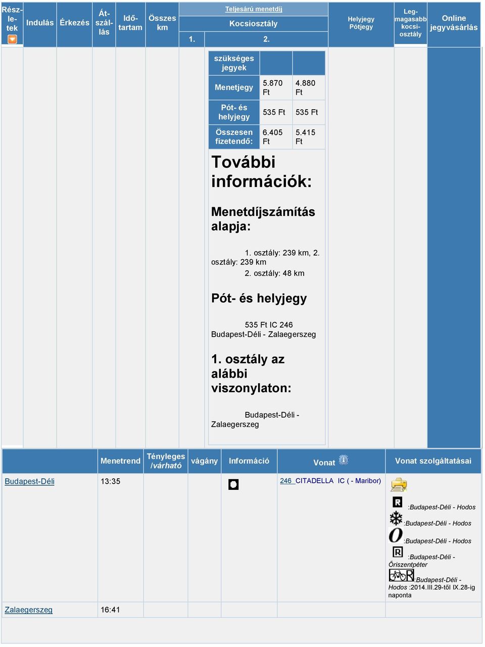 Zalaegerszeg az Budapest-Déli - Zalaegerszeg Budapest-Déli 13:35 246