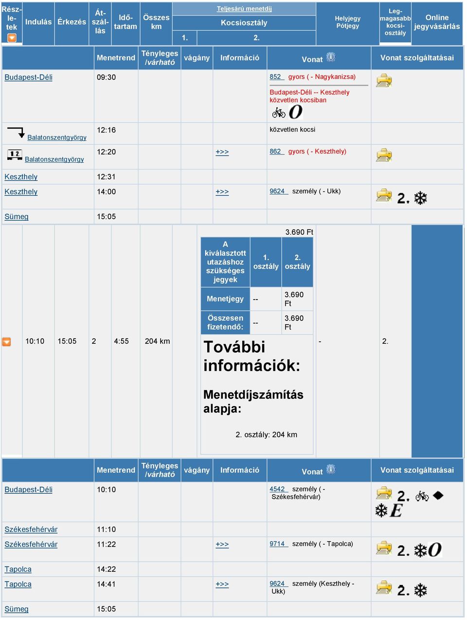 ( - Ukk) Sümeg 15:05 10:10 15:05 2 4:55 204 -- en -- - : 204 Budapest-Déli 10:10 4542 személy ( - Székesfehérvár)