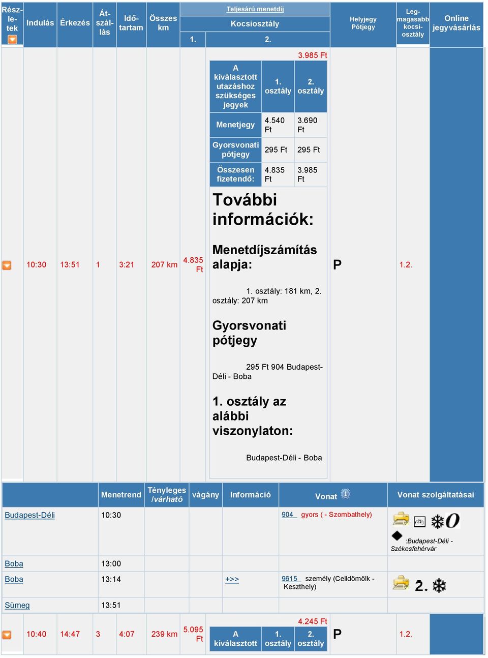 Budapest-Déli 10:30 904 gyors ( - Szombathely) Székesfehérvár Boba 13:00