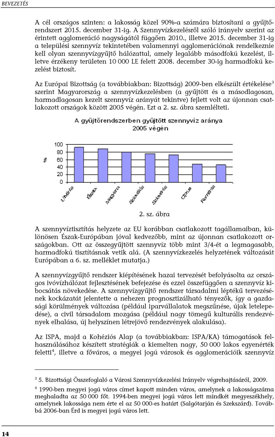 december 31-ig a települési szennyvíz tekintetében valamennyi agglomerációnak rendelkeznie kell olyan szennyvízgyűjtő hálózattal, amely legalább másodfokú kezelést, illetve érzékeny területen 10 000