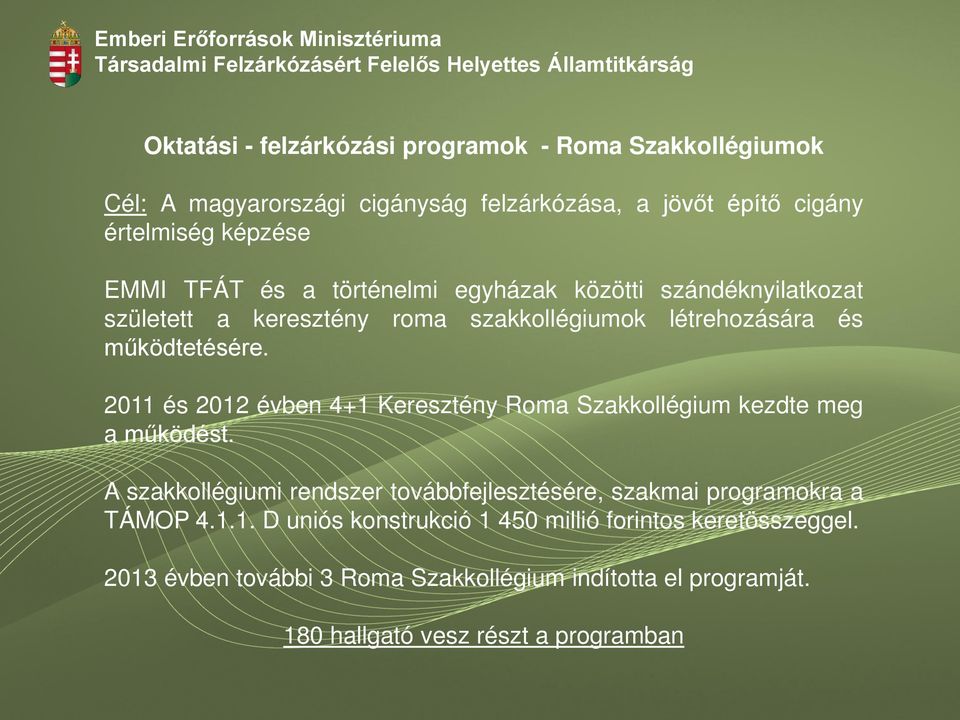2011 és 2012 évben 4+1 Keresztény Roma Szakkollégium kezdte meg a működést.
