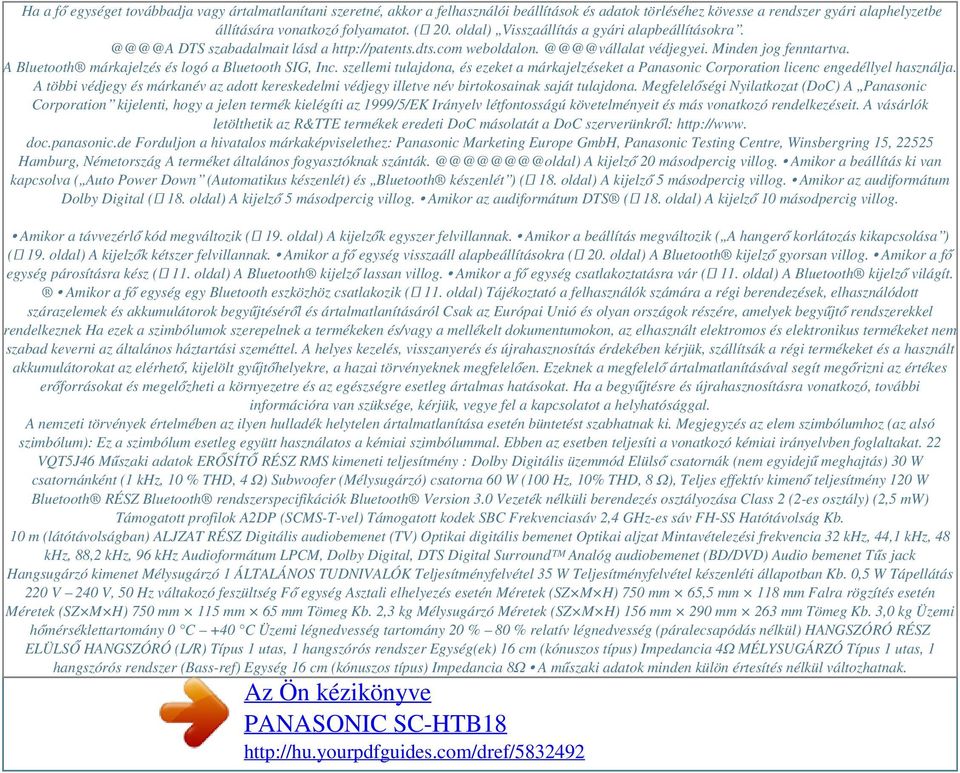 A Bluetooth márkajelzés és logó a Bluetooth SIG, Inc. szellemi tulajdona, és ezeket a márkajelzéseket a Panasonic Corporation licenc engedéllyel használja.