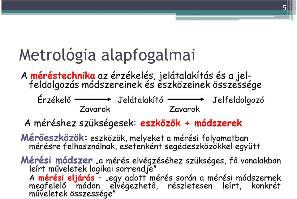 mérésre felhasználnak, esetenként segédeszközökkel együtt Mérési módszer a mérés elvégzéséhez szükséges, fı vonalakban leírt mőveletek