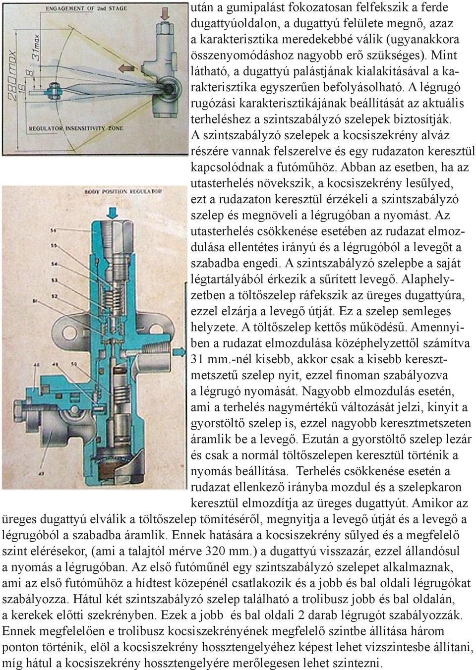 A légrugó rugózási karakterisztikájának beállítását az aktuális terheléshez a szintszabályzó szelepek biztosítják.