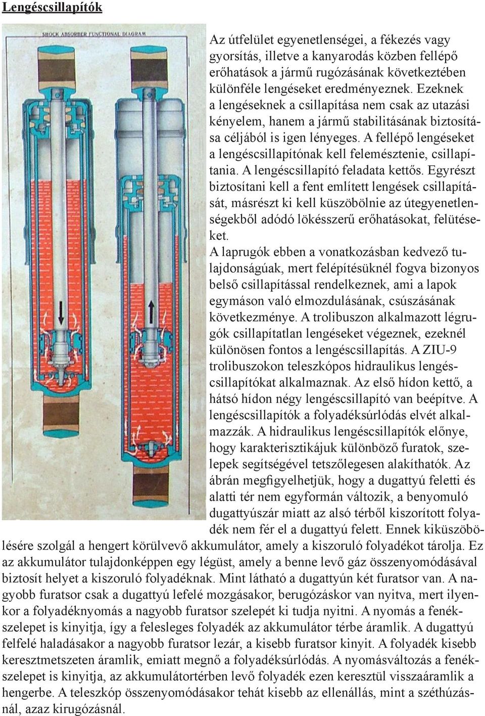 A fellépő lengéseket a lengéscsillapítónak kell felemésztenie, csillapítania. A lengéscsillapító feladata kettős.