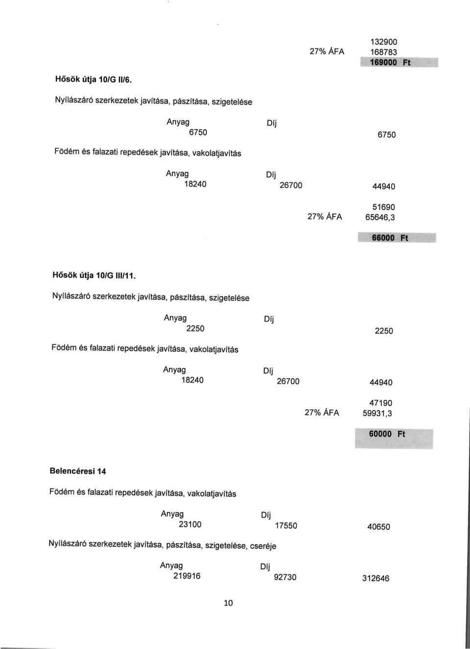 ÁFA 65646,3 $000,t Hősök útja ioig 111111.