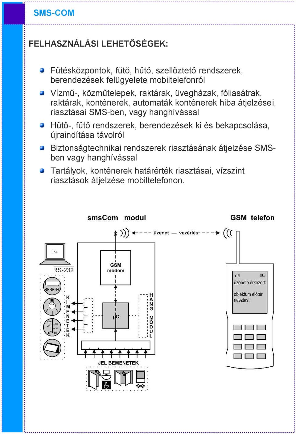 vagy hanghívással Hűtő-, fűtő rendszerek, berendezések ki és bekapcsolása, újraindítása távolról Biztonságtechnikai rendszerek