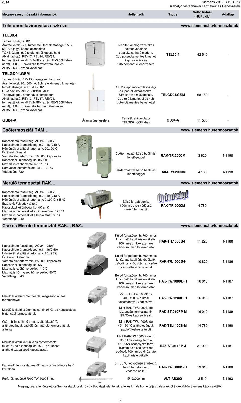 (REV24RF-hez és REV200RF-hez nem!), RDG... univerzális termosztátokhoz és ALBATROS.