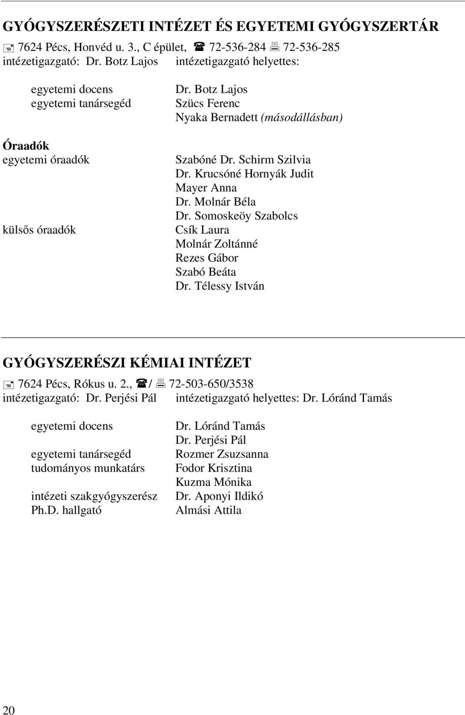 Schirm Szilvia Dr. Krucsóné Hornyák Judit Mayer Anna Dr. Molnár Béla Dr. Somoskeöy Szabolcs Csík Laura Molnár Zoltánné Rezes Gábor Szabó Beáta Dr.