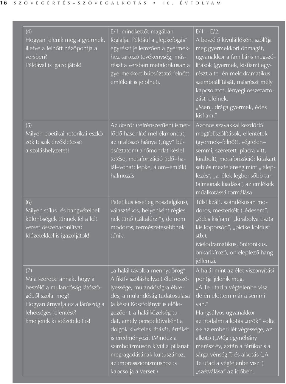 (7) Mi a szerepe annak, hogy a beszélő a mulandóság látószögéből szólal meg? Hogyan árnyalja ez a látószög a lehetséges jelentést? Emeljetek ki idézeteket is! E/1. mindkettőt magában foglalja.