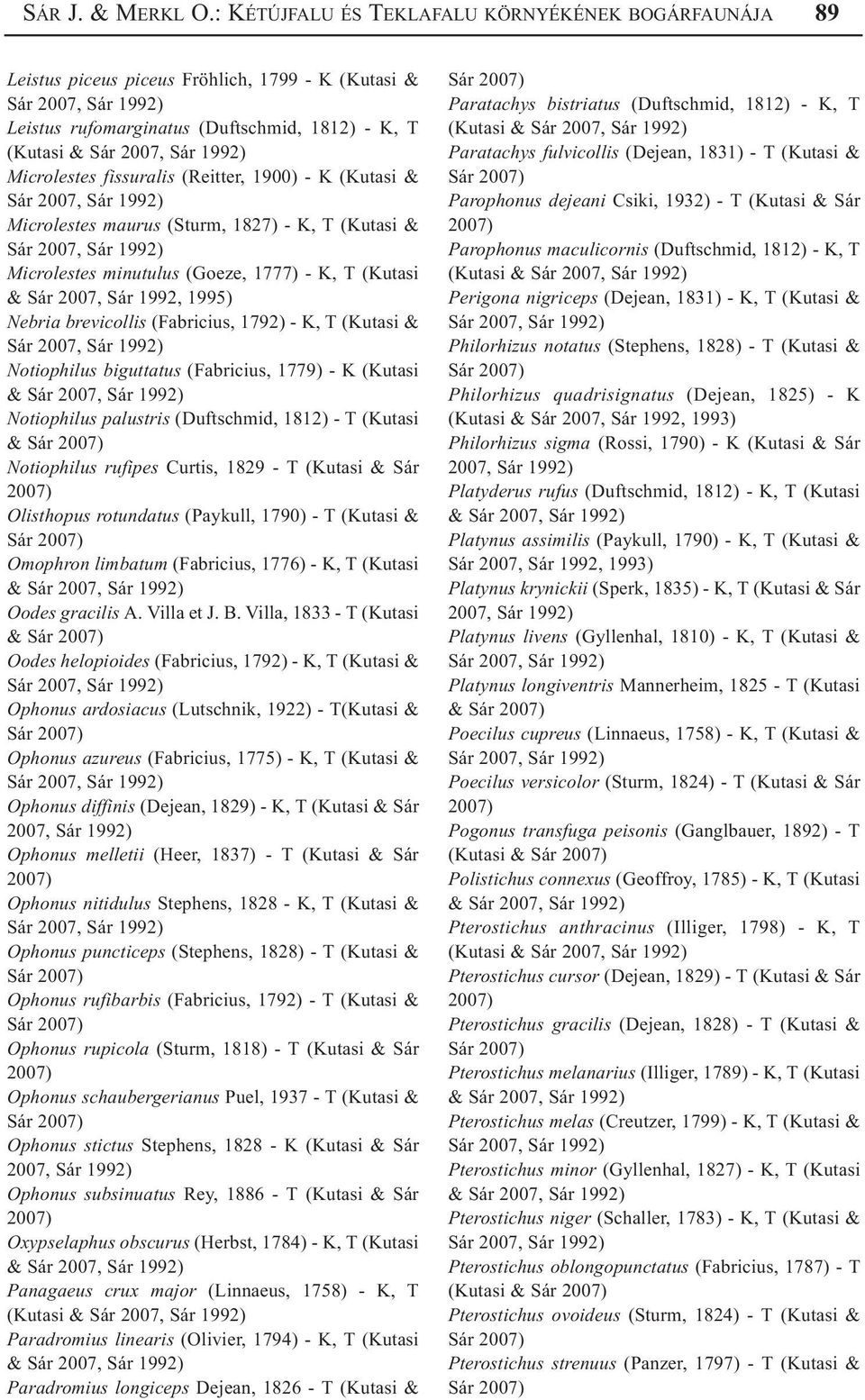 Microlestes fissuralis (Reitter, 1900) - K (Kutasi & Sár 2007, Sár Microlestes maurus (Sturm, 1827) - K, T (Kutasi & Sár 2007, Sár Microlestes minutulus (Goeze, 1777) - K, T (Kutasi & Sár 2007, Sár