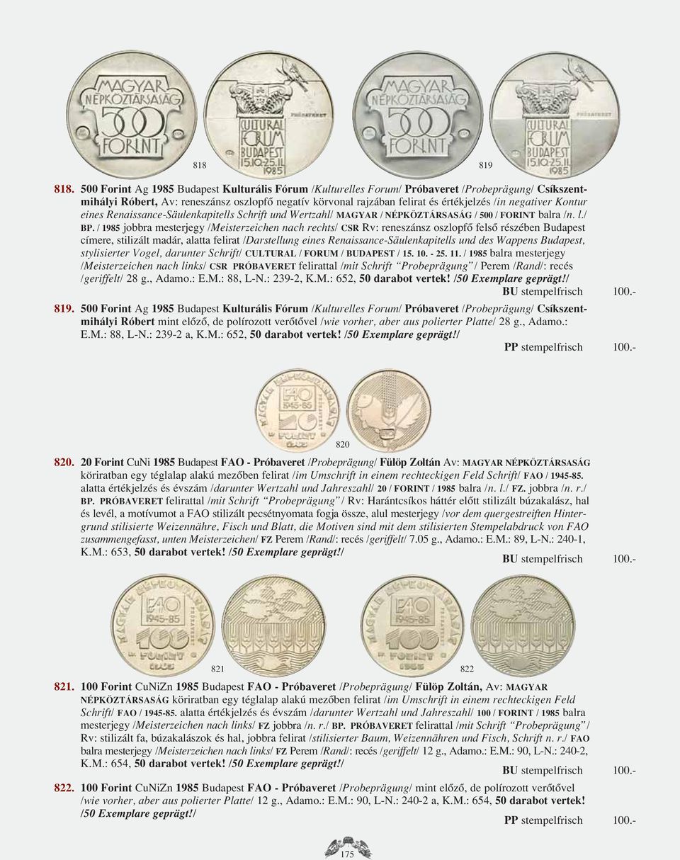 negativer Kontur eines Renaissance-Säulenkapitells Schrift und Wertzahl/ MAGYAR / NÉPKÖZTÁRSASÁG / 500 / FORINT balra /n. l./ BP.