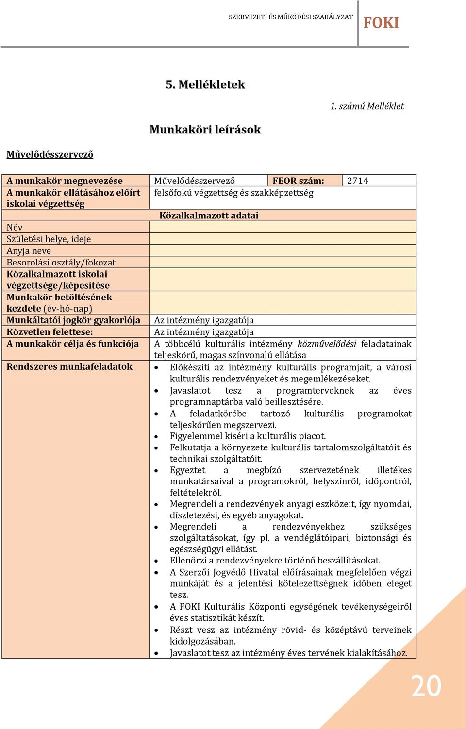 adatai Név Születési helye, ideje Anyja neve Besorolási osztály/fokozat Közalkalmazott iskolai végzettsége/képesítése Munkakör betöltésének kezdete (év-hó-nap) Munkáltatói jogkör gyakorlója Az