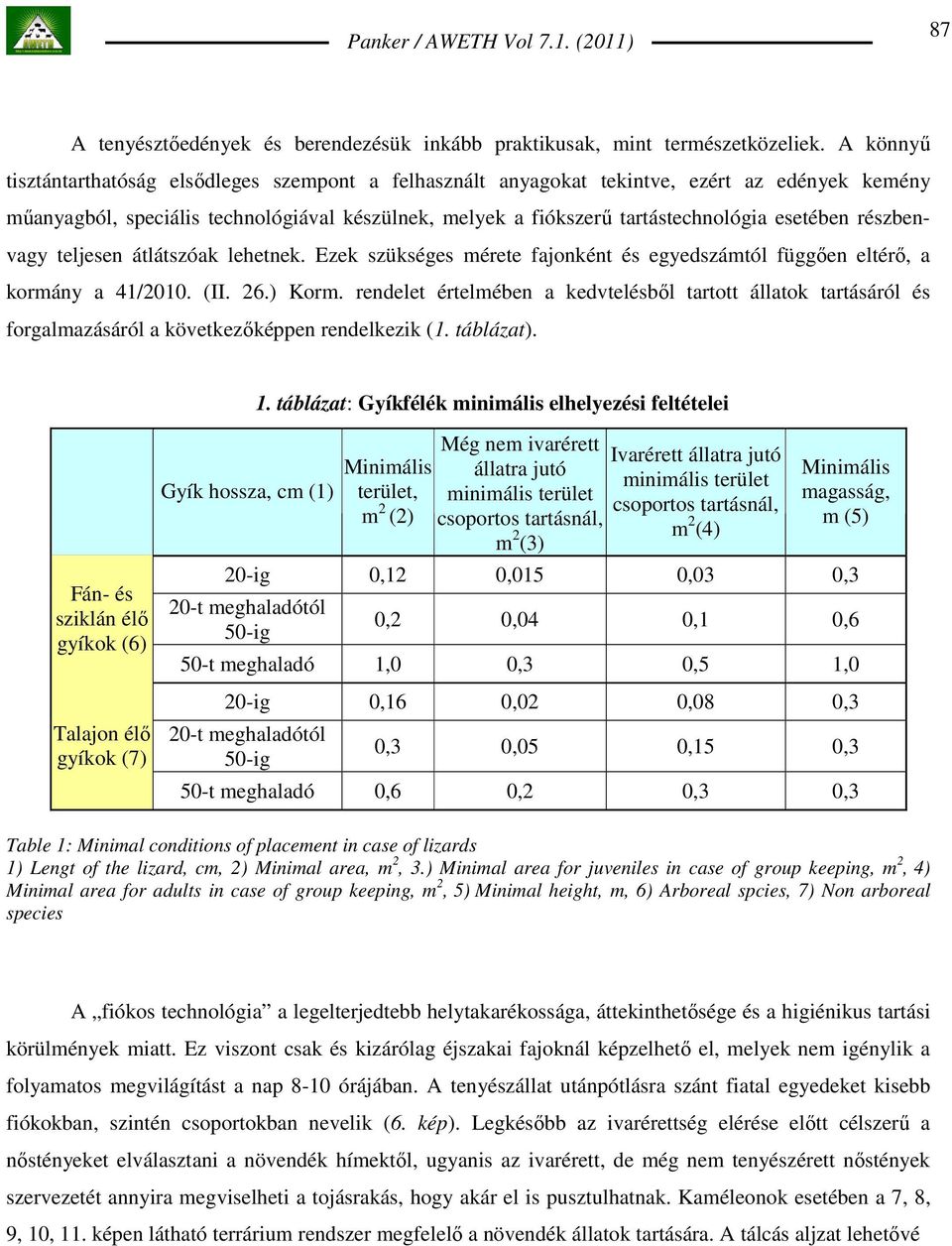 részbenvagy teljesen átlátszóak lehetnek. Ezek szükséges mérete fajonként és egyedszámtól függıen eltérı, a kormány a 41/2010. (II. 26.) Korm.