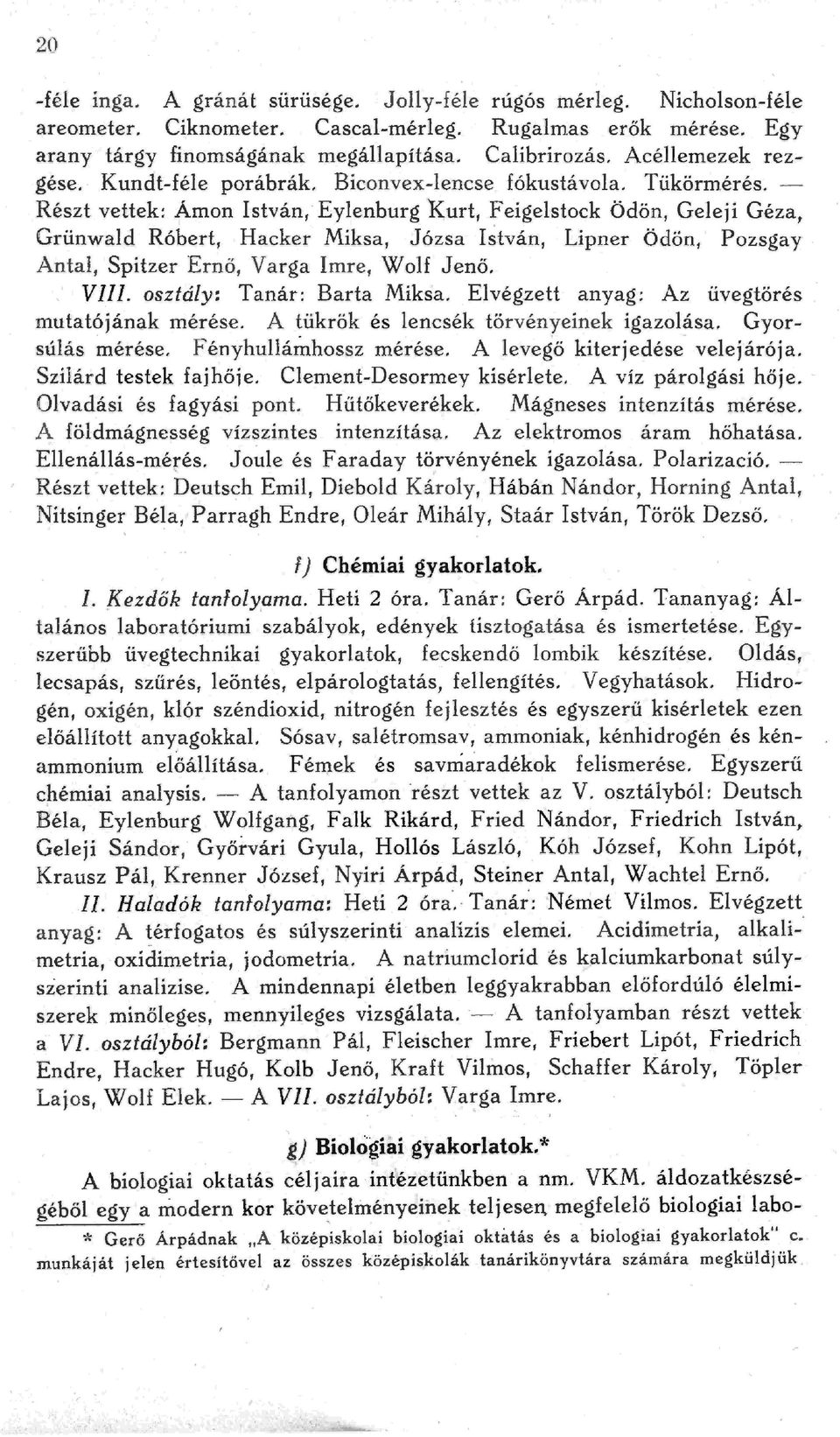 .mon István, Eyenburg Kurt, Feigestock ödön, Geeji Géza, Grünwad Róbert, Hacker Miksa, Józsa I~tván, Lipner ödön, Pozsgay Anta, Spitzer Ernő, Varga Imre, Wof Jenő., VIII. osztáy: Tanár: Barta Miksa.