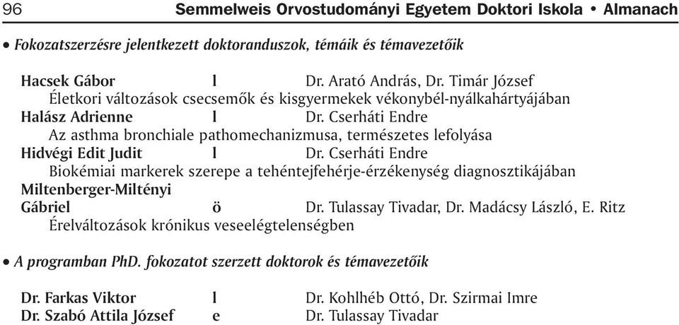 Cserháti Endre Az asthma bronchiale pathomechanizmusa, természetes lefolyása Hidvégi Edit Judit l Dr.