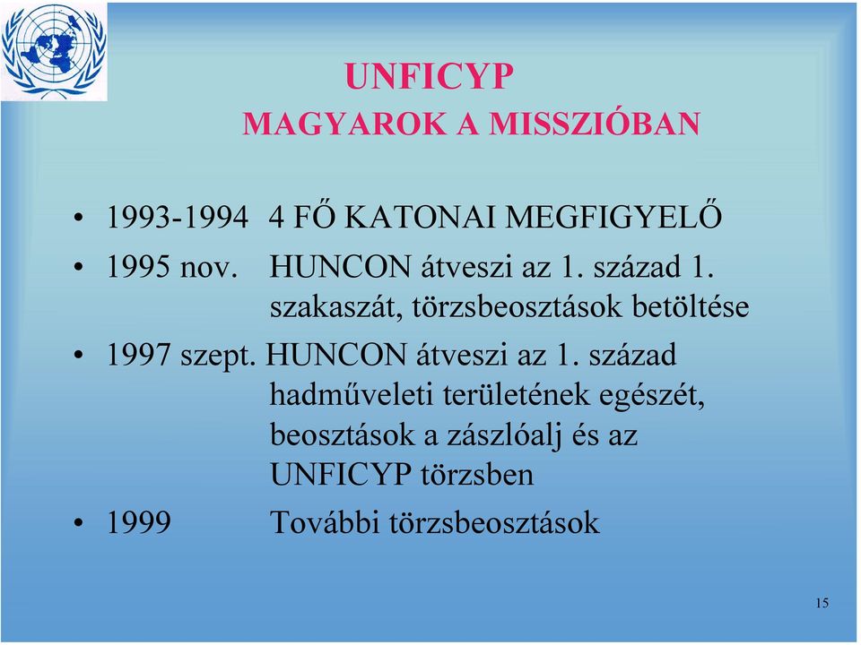 szakaszát, törzsbeosztások betöltése 1997 szept. HUNCON átveszi az 1.