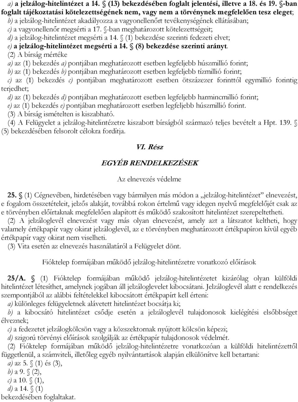 vagyonellenőr megsérti a 17. -ban meghatározott kötelezettségeit; d) a jelzálog-hitelintézet megsérti a 14. (1) bekezdése szerinti fedezeti elvet; e) a jelzálog-hitelintézet megsérti a 14.