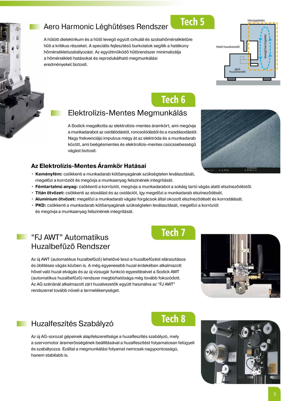 felső huzalvezető alsó huzalvezető levegő keringetés Tech 6 Elektrolízis-Mentes Megmunkálás A Sodick megalkotta az elektrolízis-mentes áramkört, ami megóvja a munkadarabot az oxidálódástól,