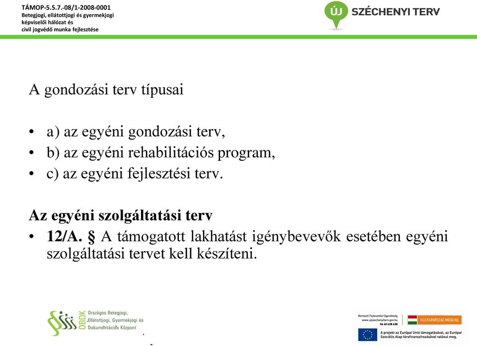 Az egyéni szolgáltatási terv 12/A.