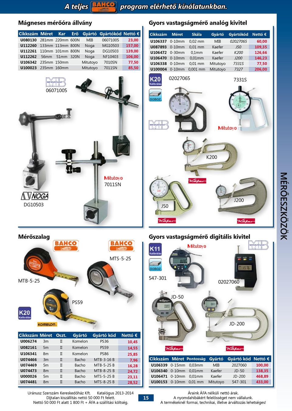 Gyártókód Nettó U106337 0-10mm 0,02 mm MIB 02027065 60,00 U087893 0-10mm 0,01 mm Kaefer J50 109,35 U106472 0-30mm 0,1mm Kaefer K200 126,66 U106470 0-10mm 0,01mm Kaefer J200 146,23 U106338 0-10mm 0,01